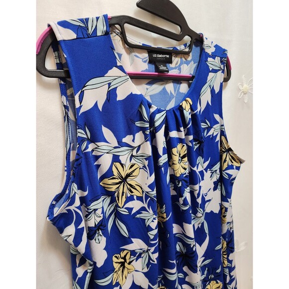 LIZ CLAIBORNE CAREER WOMENS XL BLUE FLORAL TROPICAL SLEEVELESS BLOUSE HAWAIIAN - Picture 2 of 10